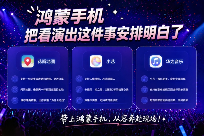 AI承包歌单生成、行程规划和修图，鸿蒙手机把看演出安排明白了